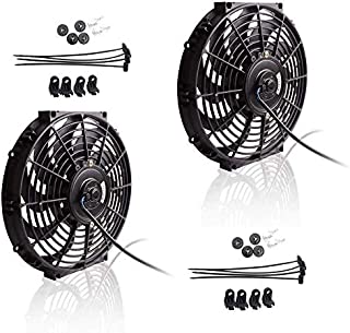 Upgr8 Universal High Performance 12V Slim Electric Cooling Radiator Fan With Fan Mounting Kit (12 Inch Black, 2 Pack)