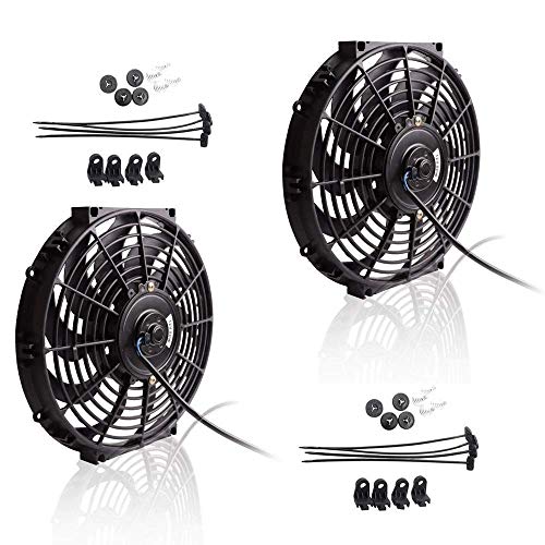 Upgr8 Universal High Performance 12V Slim Electric Cooling Radiator Fan With Fan Mounting Kit (12 Inch Black, 2 Pack)