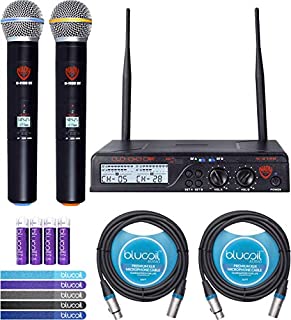 Nady U-2100 UHF Wireless Microphone System Bundle with Blucoil 2 Pack of 10-FT Balanced XLR Cables, 5-Pack of Reusable Cable Ties, and 4 AA Batteries