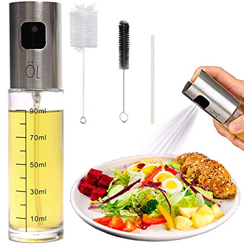 Olive Oil Sprayer Mister Spritzer for Cooking Air Fryer Oil Dispenser Bottle with Bottle Brush and Replace Tube for Vinegar Soy Sauce Mini Kitchen Gadgets for BBQ,Making Salad, Baking, Grilling