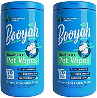 Booyah Tree Free Bamboo Pet Wipes, Hypoallergenic & Deodorizing Cleaning Wipes for Dogs and Cats - Unscented, 2 Canisters, Total of 140 Jumbo Wipes