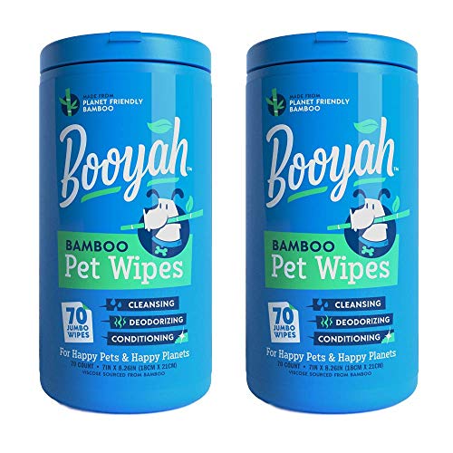 Booyah Tree Free Bamboo Pet Wipes, Hypoallergenic & Deodorizing Cleaning Wipes for Dogs and Cats - Unscented, 2 Canisters, Total of 140 Jumbo Wipes
