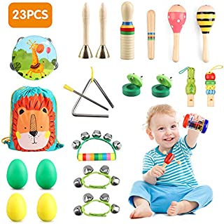 Wooden Musical Percussion Instruments Set,Preschool Education Learning Musical Toys for Boys Girls,23PCS 12Types Multifunctional Wooden Instruments Toys with Bright Colours for Toddlers Kids