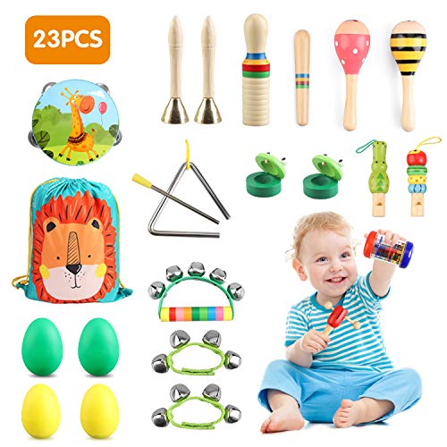 Wooden Musical Percussion Instruments Set,Preschool Education Learning Musical Toys for Boys Girls,23PCS 12Types Multifunctional Wooden Instruments Toys with Bright Colours for Toddlers Kids