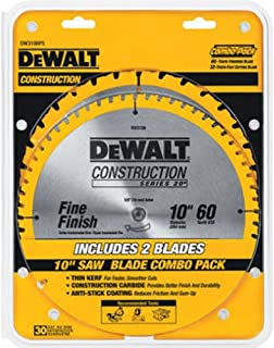 DEWALT 10-Inch Miter / Table Saw Blades, 60-Tooth Crosscutting & 32-Tooth General Purpose, Combo Pack (DW3106P5),Metallic