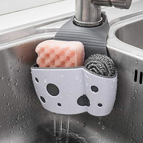 Sink Caddy Sponge Holder Sink Sponge Organizer, UNIKON 2 Pack Hanging Kitchen Adjustable Strap Faucet Caddy, White