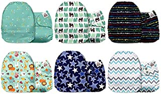 Mama Koala One Size Baby Washable Reusable Pocket Cloth Diapers, 6 Pack with 6 One Size Microfiber Inserts (Jagger)