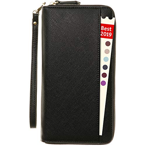 Travel Document Organizer - RFID Passport Wallet Case Family Holder Id Wristlet (Black)