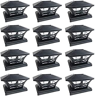 iGlow 12 Pack Black Outdoor Garden 6 x 6 Solar SMD LED Post Deck Cap Square Fence Light Landscape Lamp PVC Vinyl Wood