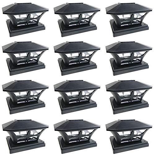 iGlow 12 Pack Black Outdoor Garden 6 x 6 Solar SMD LED Post Deck Cap Square Fence Light Landscape Lamp PVC Vinyl Wood