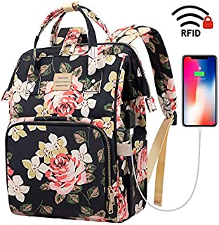 Laptop Backpack,15.6 Inch Stylish College School Backpack with USB Charging Port,Water Resistant Casual Daypack Laptop Backpack for Women/Girls/Business/Travel (Flower Pattern)