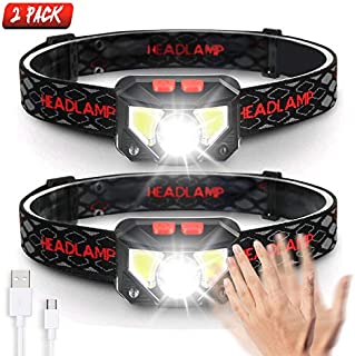 SGODDE 2 Pack Headlamp Flashlight, 800 Lumens USB Rechargeable Headlamp Ultra Bright LED Headlight Motion Sensor Head Lamp/8 Modes/Waterproof/Built in Batteries for Outdoors, Running, Camping, Hiking