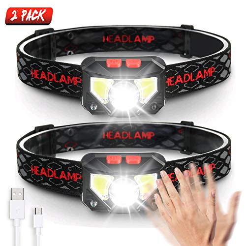 SGODDE 2 Pack Headlamp Flashlight, 800 Lumens USB Rechargeable Headlamp Ultra Bright LED Headlight Motion Sensor Head Lamp/8 Modes/Waterproof/Built in Batteries for Outdoors, Running, Camping, Hiking