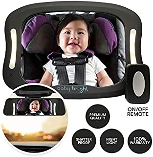 Baby Car Mirror with Light (for Driving at Night) & FOB Control | Improved Longer Lasting Battery Life | Backseat Rear View Baby Mirror by Baby Bright | Shatter-Proof, Fully Assembled