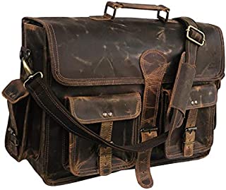 18 Inch Vintage Handmade Leather Messenger Bag for Laptop Briefcase Best Computer Satchel School Distressed Bag (Vintage Brown)