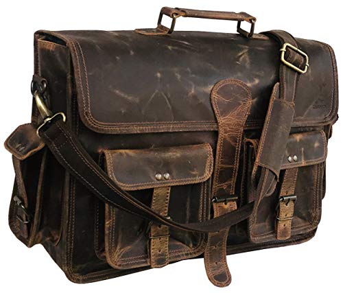 18 Inch Vintage Handmade Leather Messenger Bag for Laptop Briefcase Best Computer Satchel School Distressed Bag (Vintage Brown)