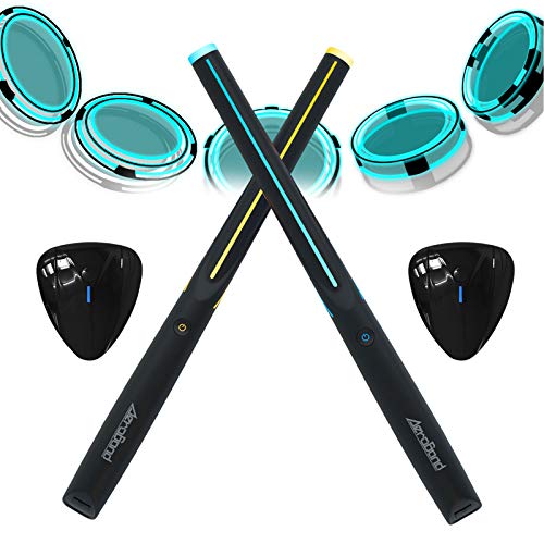 AEROBAND Air Drum Sticks Set, Bluetooth Electronic Drums, 4 Modes Portable Drumsticks With 2 Pieces Electronic Pocket Guitar/Foot Bass