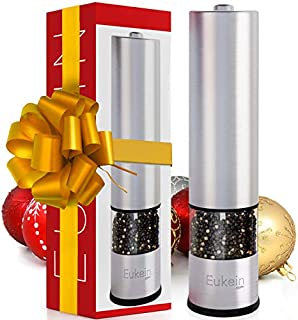 Eukein Electric Pepper Grinder, Electric Salt Grinder, Battery Powered Automatic Salt Or Pepper Mill Shaker With A Light Set At Bottom, One Hand Grips Thumb Operation, Refillable, Ceramic Burr