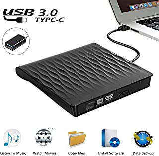 DIGDAN External CD DVD Drive, USB 3.0 Slim Portable External CD DVD Rewriter Burner Writer, High Speed Data Transfer USB Optical Drive for PC Desktop/Laptop/Linux/Windows 10/8/7/XP(Black)