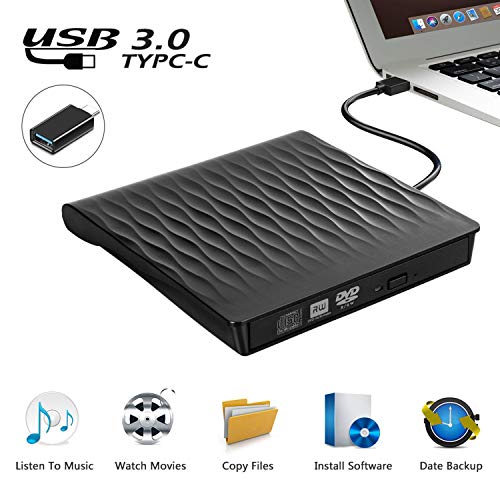 DIGDAN External CD DVD Drive, USB 3.0 Slim Portable External CD DVD Rewriter Burner Writer, High Speed Data Transfer USB Optical Drive for PC Desktop/Laptop/Linux/Windows 10/8/7/XP(Black)