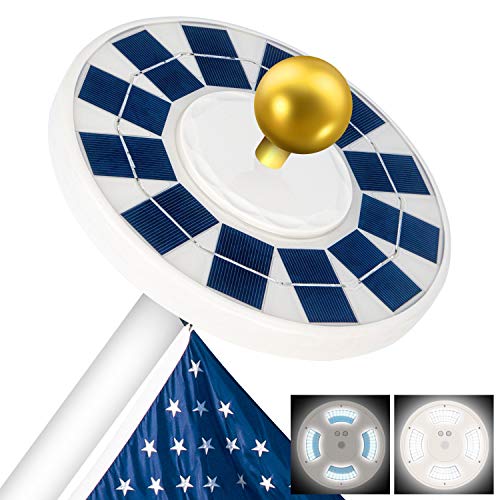 Solar Flag Pole Light, New Version 128 LED Solar Powered Flagpole Lights, Super Bright Solar Powered Flagpole Light, LED Downlight up Flag on Most 15 to 25Ft, Longest Lasting Upto 10 Hrs, Auto On/Off