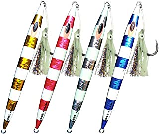 Otomin Glow Fast Speed Vertical Jigging Lures Saltwater Metal Pitching Falling Fish Jigs Artificial Baits Lead Jigging Fishing Plugs 100g 150g 200g 250g 300g 400g (4 Colors, 400g)