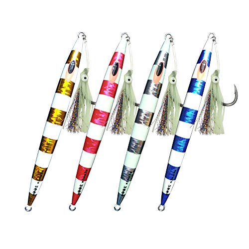 Otomin Glow Fast Speed Vertical Jigging Lures Saltwater Metal Pitching Falling Fish Jigs Artificial Baits Lead Jigging Fishing Plugs 100g 150g 200g 250g 300g 400g (4 Colors, 400g)