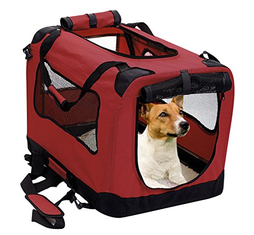 2PET Foldable Dog Crate - Soft, Easy to Fold & Carry Dog Crate for Indoor & Outdoor Use - Comfy Dog Home & Dog Travel Crate - Strong Steel Frame, Washable Fabric Cover, Frontal Zipper Medium Red