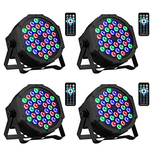 DJ Lights 36 LED RGB Uplighting 9 Modes Sound Activated Stage AOELLIT Par Lights with Remote Control Compatible with DMX, LED Up Lights for Wedding, Event, Party and Festival, 4 Pack