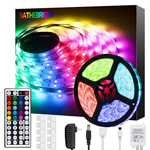 Bathebright led Strip Lights 16.4ft, RGB Color Changing for Bedroom, Room, Kitchen, Ceiling with 44 Keys Remote Control