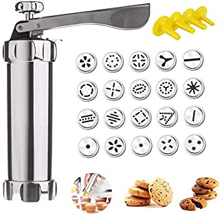 Cookie Press Maker Kit- Making Cake Decorating Tools Multiple-Type Molds for DIY Biscuit Maker and Decoration with 20 Stainless Steel Cookie discs and 4 nozzles