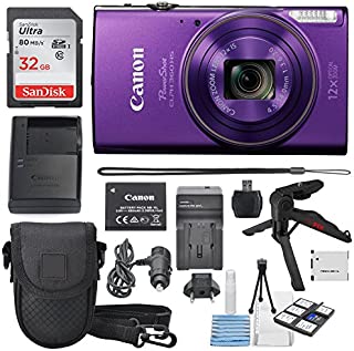 Canon PowerShot ELPH 360 HS (Purple)12x Optical Zoom - Built-In Wi-Fi W/ Deluxe Starter Kit Including 32GB SDHC Xpix Table Tripod + AC/DC Turbo Travel Charger + Extra battery + Protective Camera Case