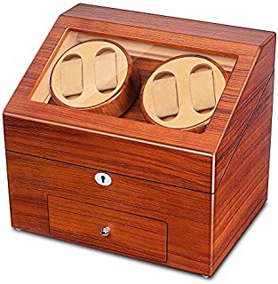 JQUEEN Automatic Wood Watch Winder Display Box 4+9 Storages,with 4 Rotation Mode Setting, Adjustable Watch Pillow for Mens and Ladys Automatic Watches Shaker