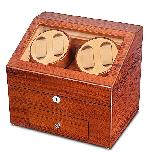 JQUEEN Automatic Wood Watch Winder Display Box 4+9 Storages,with 4 Rotation Mode Setting, Adjustable Watch Pillow for Mens and Ladys Automatic Watches Shaker