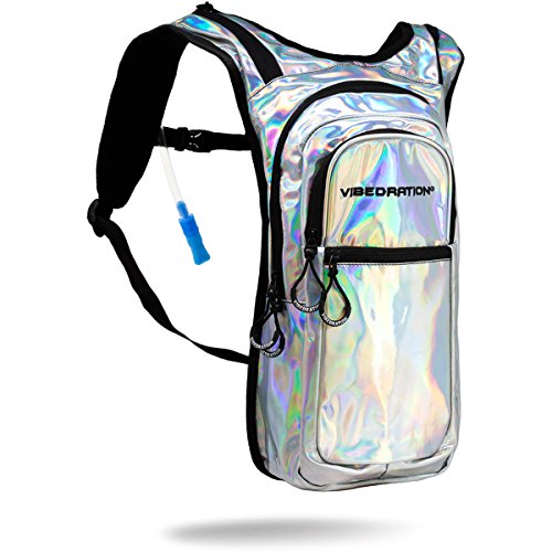 Vibedration VIP 2 Liter Hydration Pack | Hiking, Running, Biking, Festival Water Backpack (Silver)