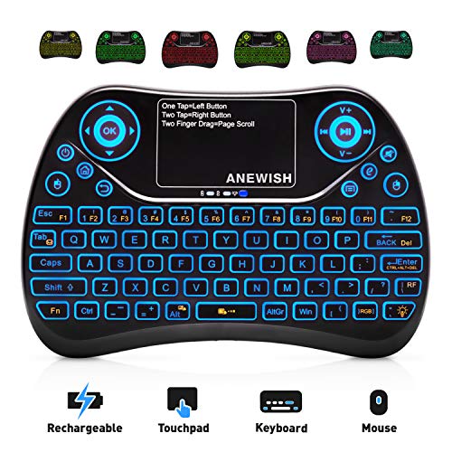 ANEWISH 2.4GHz RF Wireless Mini Keyboard with Touchpad Mouse Combo, Rechargable & Light & Handheld Smart Remote for Google Android TV Box,PS3,PC,PAD