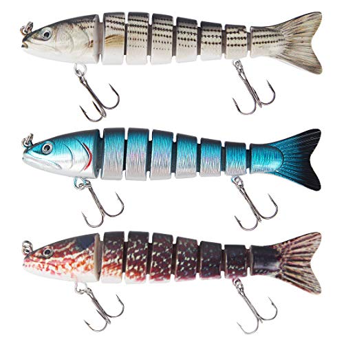 kilofly Pack of 3 Multi Jointed Topwater Swimbait Bass Fishing Lure