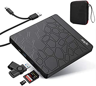 Apiker External DVD Drive, USB3.0 CD DVD +/-RW Burner for Laptop, Optical Disk Drive with SD Slot, Type C Cord and Carrying Case, Multi-Functional, for PC Desktop Mac Book Windows 10/8/7 Linux OS