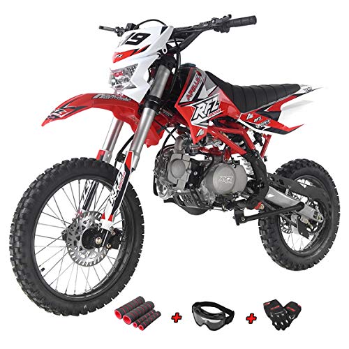 X-Pro 125cc Dirt Bike Pit Bike Adult Dirt Pitbike Gas Dirt Bikes with Headlight 125cc Gas Dirt Pit Bike with Gloves, Goggle and Handgrip (Red)