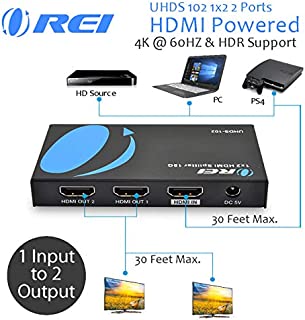 OREI UltraHD 4K @ 60 Hz 1 x 2 HDMI Splitter 1 in 2 Out 2 Port 4:4:4 8-bit - HDMI 2.0, HDCP 2.2, 18 Gbps