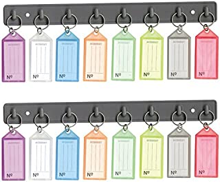 Acrimet Key Tag Rack w/ 8 Keyring Tags (Self-Adhesive Key Storage Rack) (2 Pack) (Assorted Color)