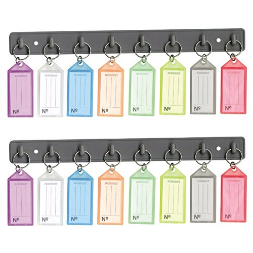 Acrimet Key Tag Rack w/ 8 Keyring Tags (Self-Adhesive Key Storage Rack) (2 Pack) (Assorted Color)