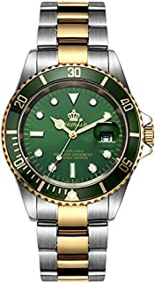 Mens Luxury Watches Ceramic Bezel Sapphire Glass Luminous Quartz Silver Gold Two Tone Stainless Steel Watch (Gold Green)