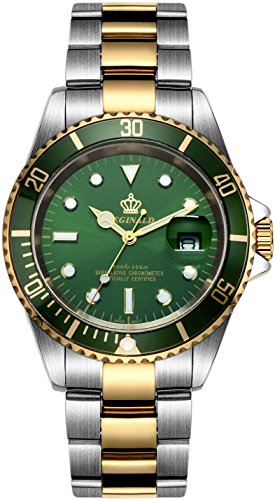 Mens Luxury Watches Ceramic Bezel Sapphire Glass Luminous Quartz Silver Gold Two Tone Stainless Steel Watch (Gold Green)