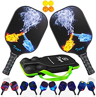 EDEUOEY Graphite Pickleball Paddle Set: 8.1 oz Black Pop Carbon Fiber Cool Graphic 3K Composite Large Lightweight Top Long Grip Professional Power Outdoor Rackets Mens Women Ladies Youth