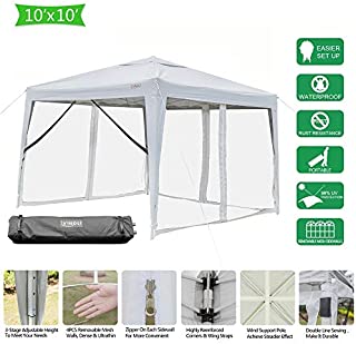 VINGLI EZ POP UP Canopy,10ft x 10ft Folding Tent with 4 Removable Mesh Sidewalls & Rolling Bag,Portable Gazebo/Screen House Room in Garden Camping Party,Anti-Mosquito 99% Anti-UV,White