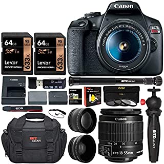 Canon EOS Rebel T7 DSLR Camera Travel Bundle with 58mm 2X Professional Telephoto & 58mm Wide Angle Lenses + Lexar 128GB + Compact Monopod + Table Tripod+ Filter Kit (UV,CPL, ND8) + Camera Bag + More