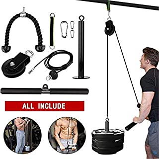 FiMi 9PC Fitness LAT and Lift Pulley System, Cable Machine with Upgraded Loading Pin for Triceps Pull Down, Biceps Curl, Back, Forearm, Shoulder-Home Gym Equipment (9PC, Black)