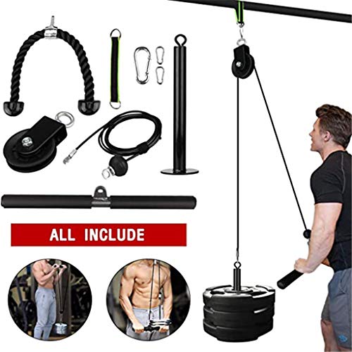 FiMi 9PC Fitness LAT and Lift Pulley System, Cable Machine with Upgraded Loading Pin for Triceps Pull Down, Biceps Curl, Back, Forearm, Shoulder-Home Gym Equipment (9PC, Black)