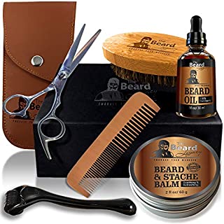 THE BEARD LEGACY Beard Grooming & Trimming Kit, Derma Roller, Beard Brush, Beard Comb, Unscented Beard Oil For Patchy Beards, Mustache/Beard Balm Butter Wax, Barber Scissors, Beard Growth Gift Set.